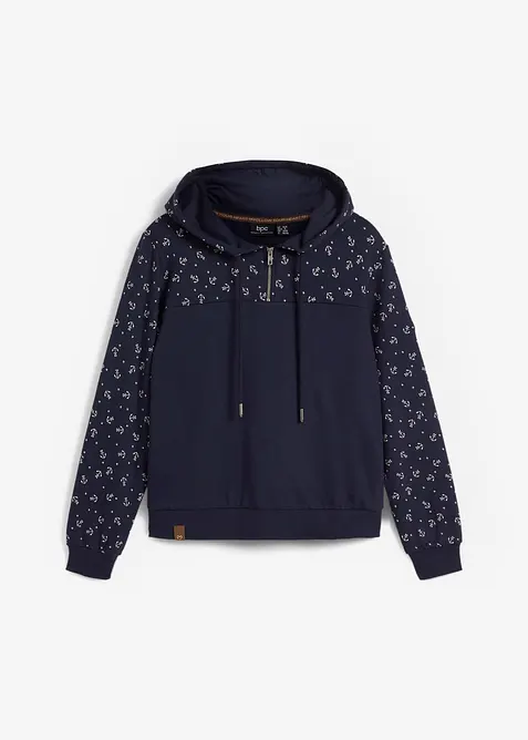 Sweat à capuche et col zippé, 100% coton, bonprix