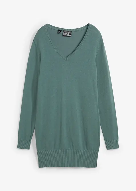 Pull long basique &agrave; col V, bonprix