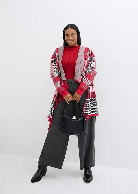 Gilet long en maille à franges, bonprix