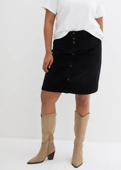 Jupe boutonnée en velours côtelé extensible, bonprix