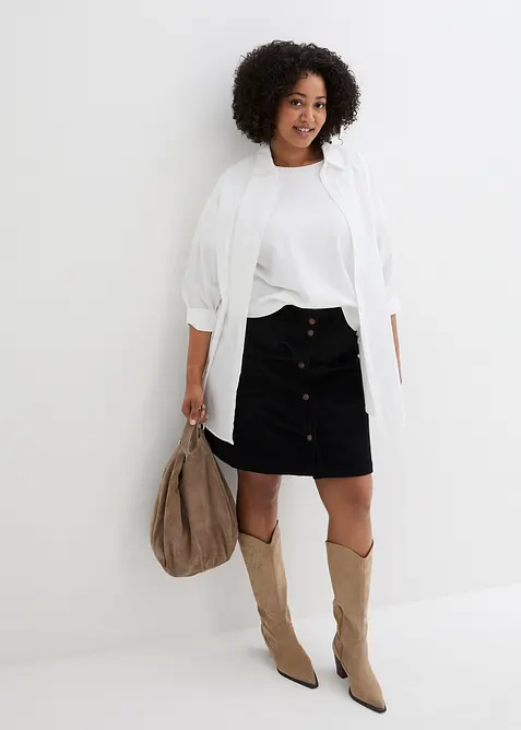 Jupe boutonnée en velours côtelé extensible, bonprix