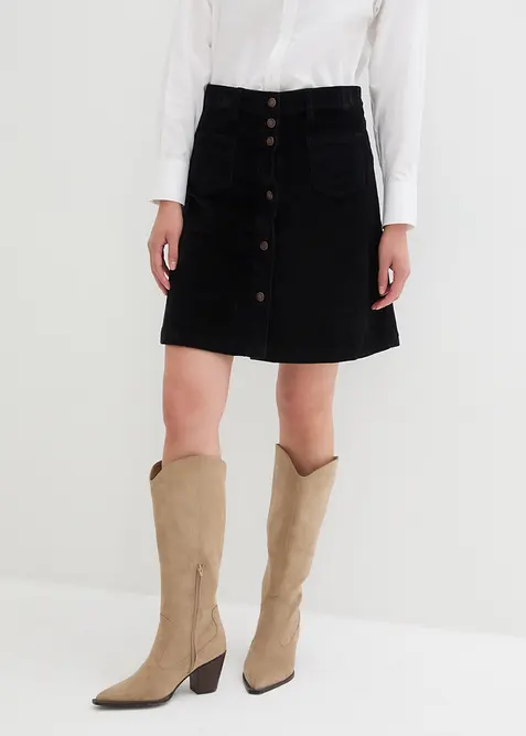 Jupe boutonnée en velours côtelé extensible, bonprix