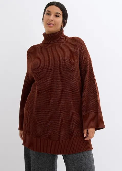 Pull col roulé oversize en coton mélangé, bonprix