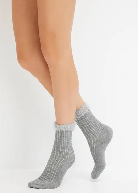 Lot de 3 paires de chaussettes avec texture côtelée et revers, bonprix
