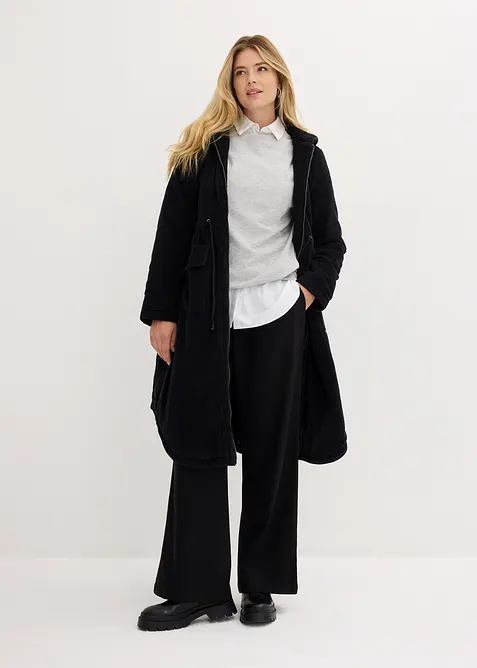 Manteau en velours côtelé 100% coton avec capuche doublée sherpa, bonprix