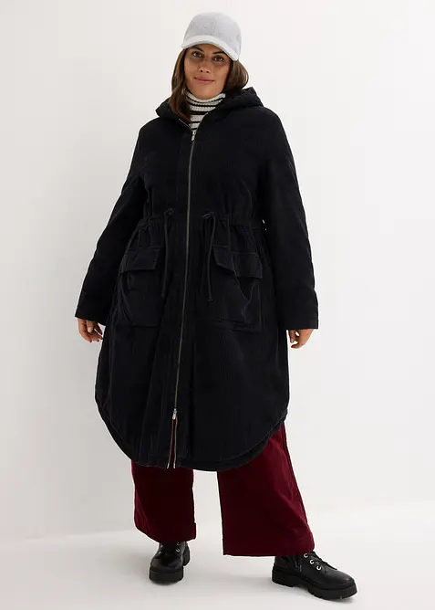 Manteau en velours côtelé 100% coton avec capuche doublée sherpa, bonprix