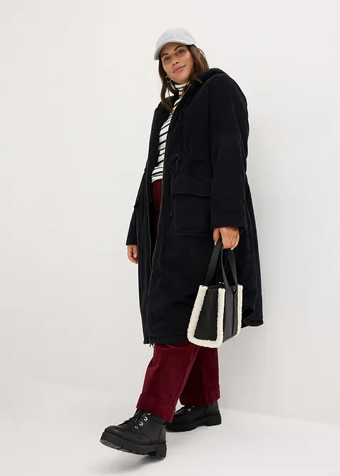 Manteau en velours côtelé 100% coton avec capuche doublée sherpa, bonprix
