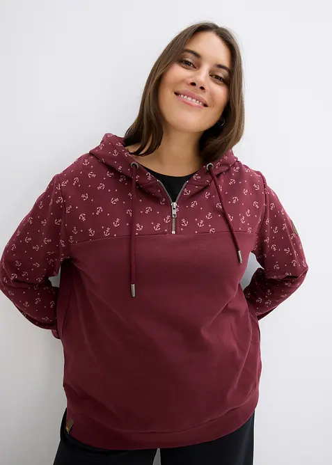 Sweat à capuche et col zippé, 100% coton, bonprix