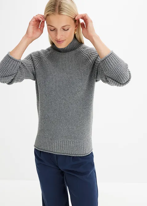 Pull en maille &agrave; col montant, bonprix