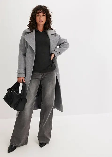 Sweat en maille à capuche et poche kangourou, bonprix