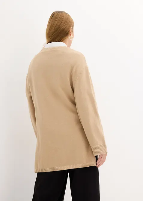 Pull long en fine maille fendu sur les c&ocirc;t&eacute;s, bonprix