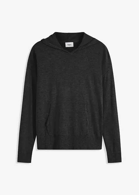 Sweat en maille à capuche et poche kangourou, bonprix