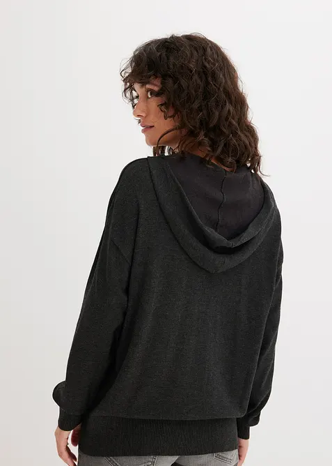 Sweat en maille à capuche et poche kangourou, bonprix