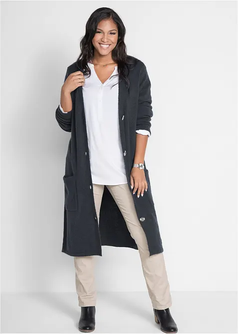 Gilet long en maille, poches plaquées, bonprix