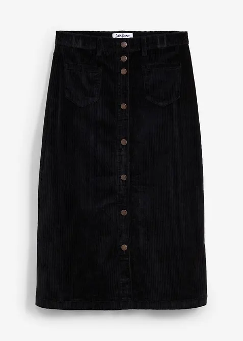 Jupe midi extensible en velours côtelé avec patte de boutonnage, bonprix