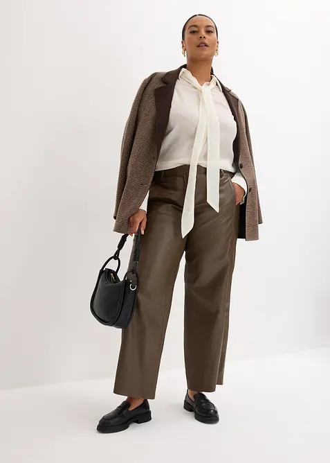 Pantalon large en cuir d’agneau nappa, bonprix