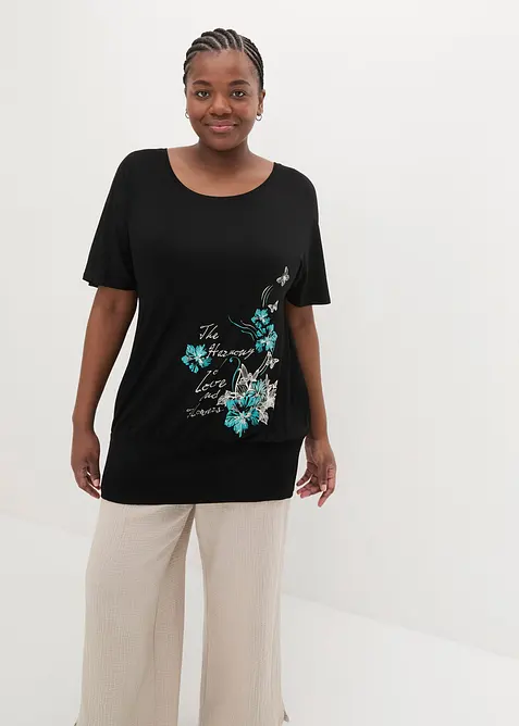 T-shirt à encolure bateau, mi-manches, bonprix