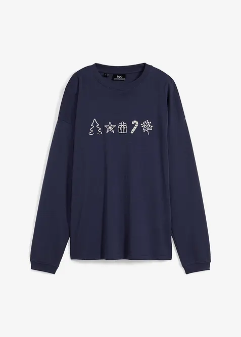 T-shirt manches longues oversize &agrave; motifs de No&euml;l brod&eacute;s, bonprix