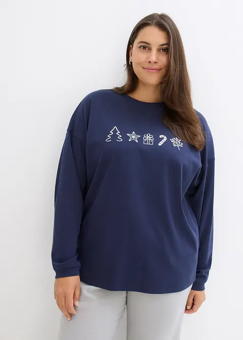 T-shirt manches longues oversize &agrave; motifs de No&euml;l brod&eacute;s, bonprix