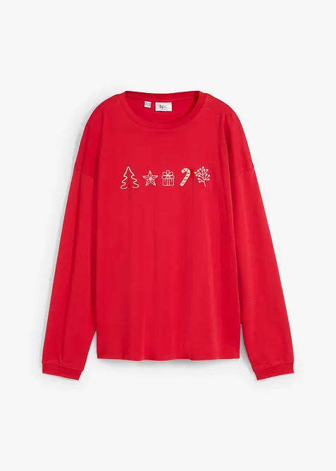 T-shirt manches longues oversize à motifs de Noël brodés, bonprix