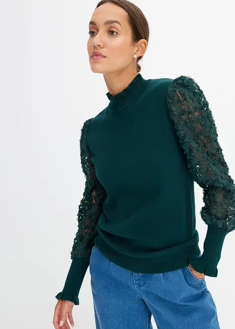 Pull col roulé avec manches en mousseline, bonprix