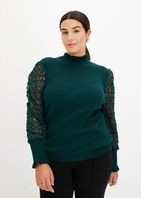 Pull col roulé avec manches en mousseline, bonprix