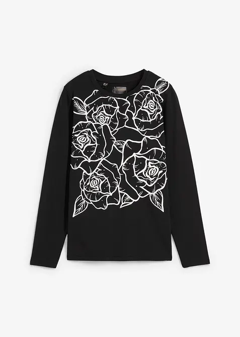 T-shirt manches longues avec roses imprimées, bonprix