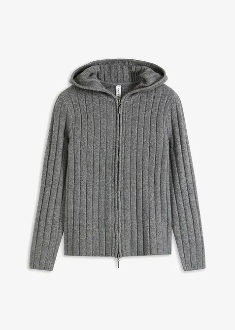 Gilet en maille côtelé avec capuche, bonprix