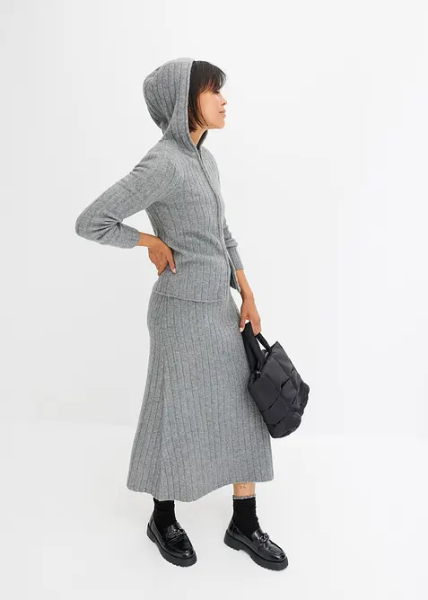 Gilet en maille côtelé avec capuche, bonprix