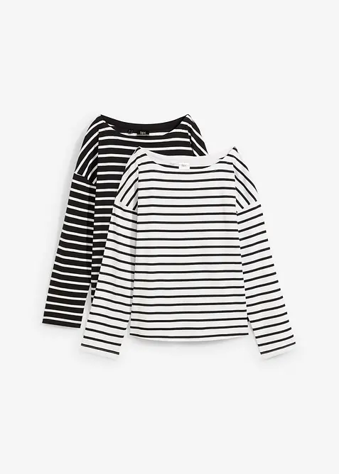 Lot de 2 T-shirts manches longues 100% coton, bonprix