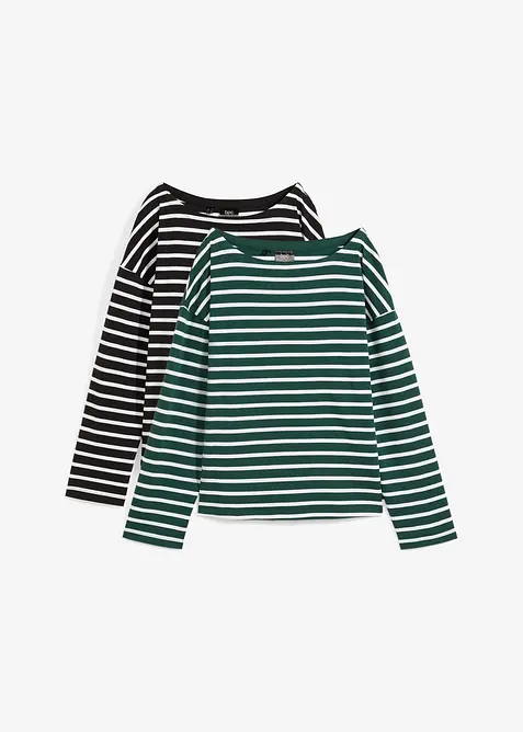 Lot de 2 T-shirts manches longues 100% coton, bonprix