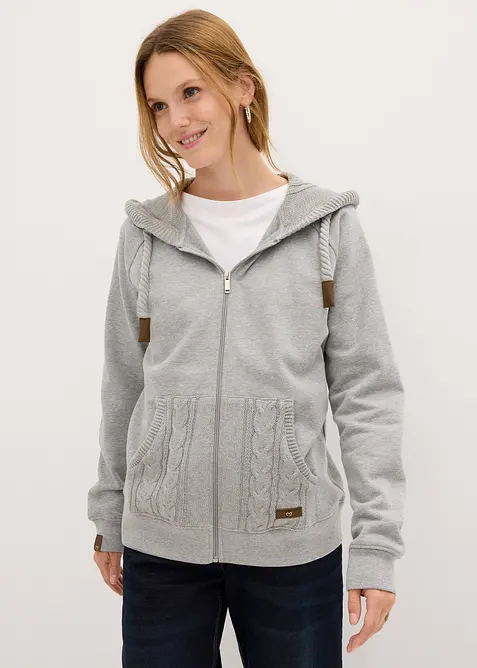 Sweat zippé à capuche et poches en maille, bonprix