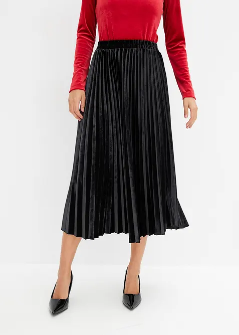 Jupe pliss&eacute;e en velours doux, bonprix