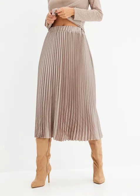 Jupe pliss&eacute;e en satin fin, bonprix