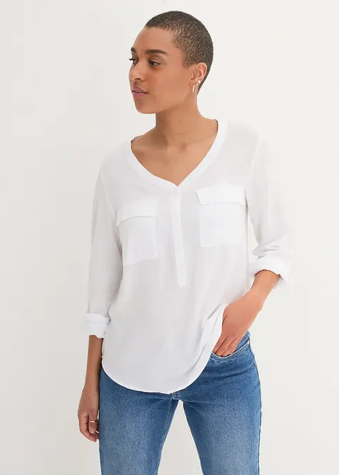 Blouse fluide &agrave; col en V et manches longues, bonprix