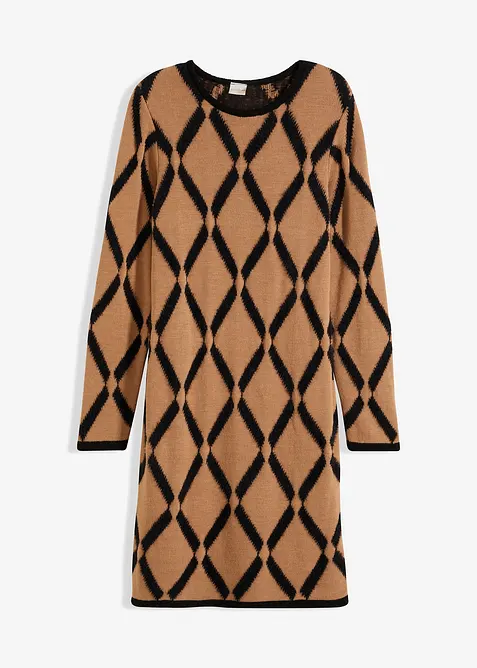 Robe en maille poilue avec motif en losange, bonprix