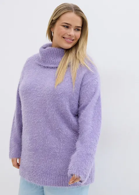 Pull col roulé en maille poilue, bonprix