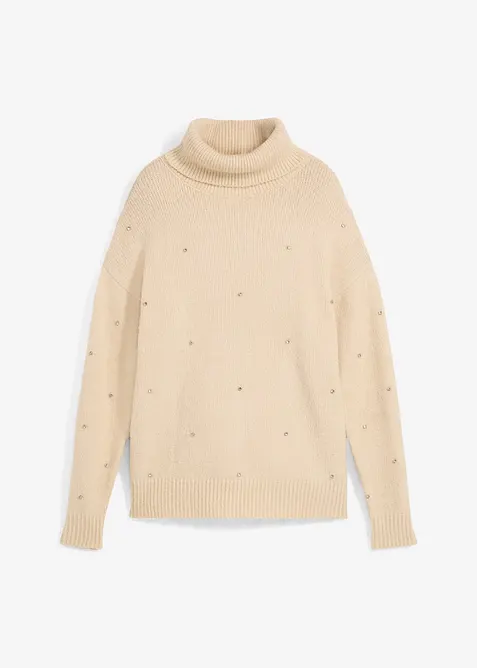 Pull col roulé avec strass, bonprix