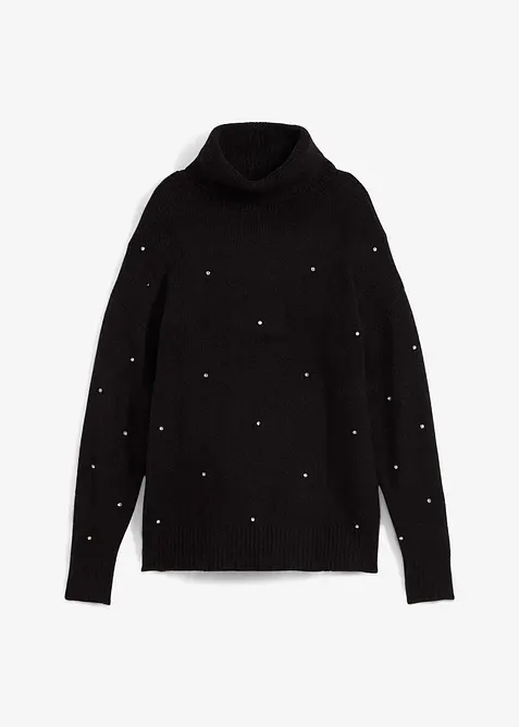 Pull col roulé avec strass, bonprix