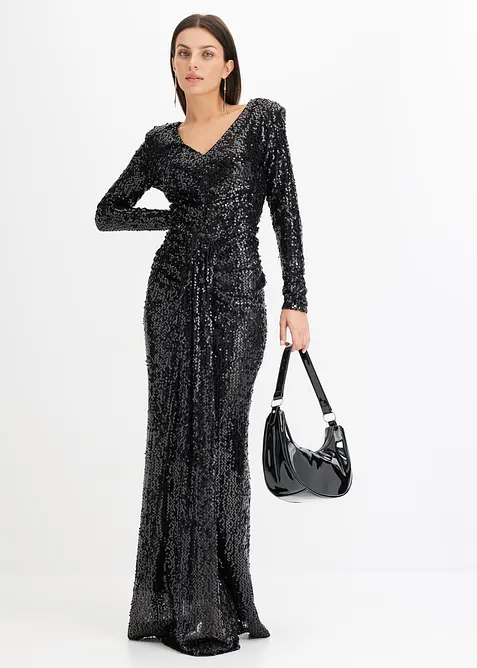 Robe longue avec sequins et drapé, bonprix