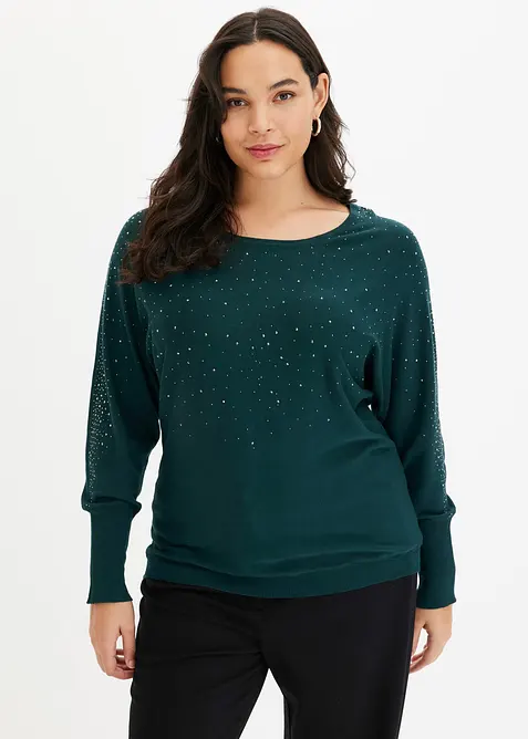 Pull en fine maille avec strass, bonprix