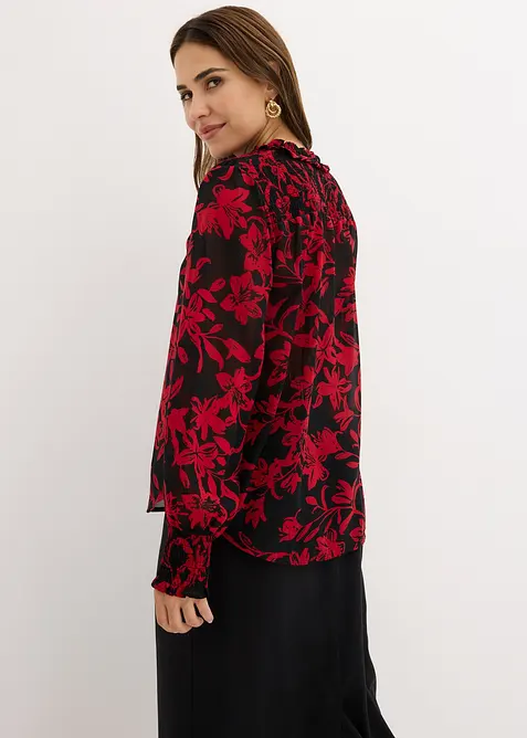 Chemisier en mousseline à détails smockés, bonprix