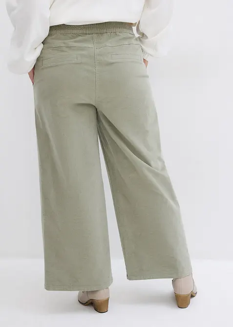 Pantalon en velours côtelé, taille haute élastiquée, bonprix