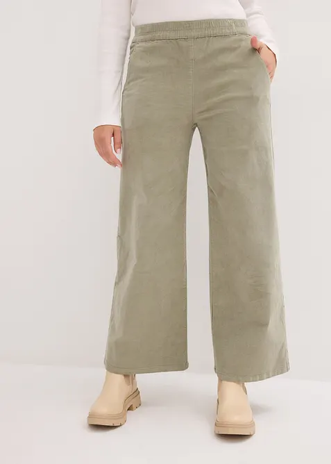 Pantalon en velours côtelé, taille haute élastiquée, bonprix