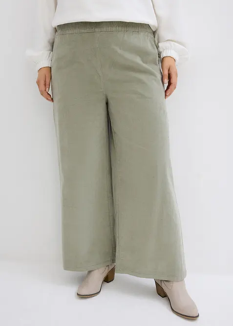 Pantalon en velours côtelé, taille haute élastiquée, bonprix