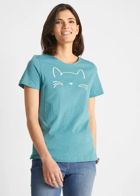 T-shirt avec imprimé chat, bonprix