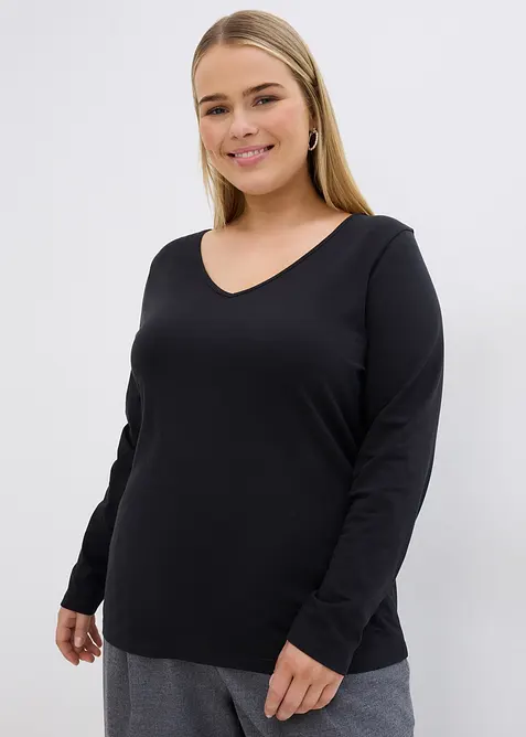 Lot de 2 T-shirts manches longues près du corps, bonprix