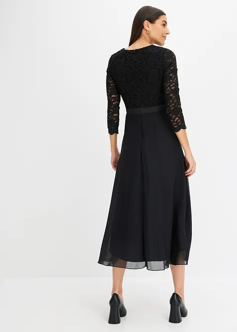 Robe midi en mousseline légère avec haut en dentelle, bonprix