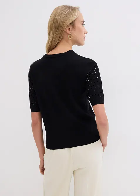 Pull manches coudes en fine maille avec strass, bonprix