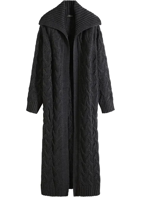 Gilet long en maille torsadée, bonprix